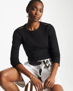 Ribbed Button Crewneck Tee