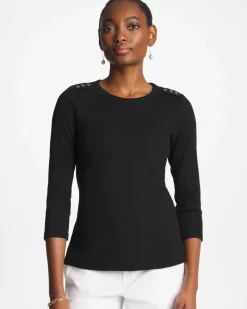 Ribbed Button Crewneck Tee