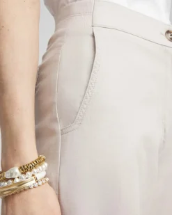 Ribbed Waist Linen Blend Straight-Leg Cropped Pants