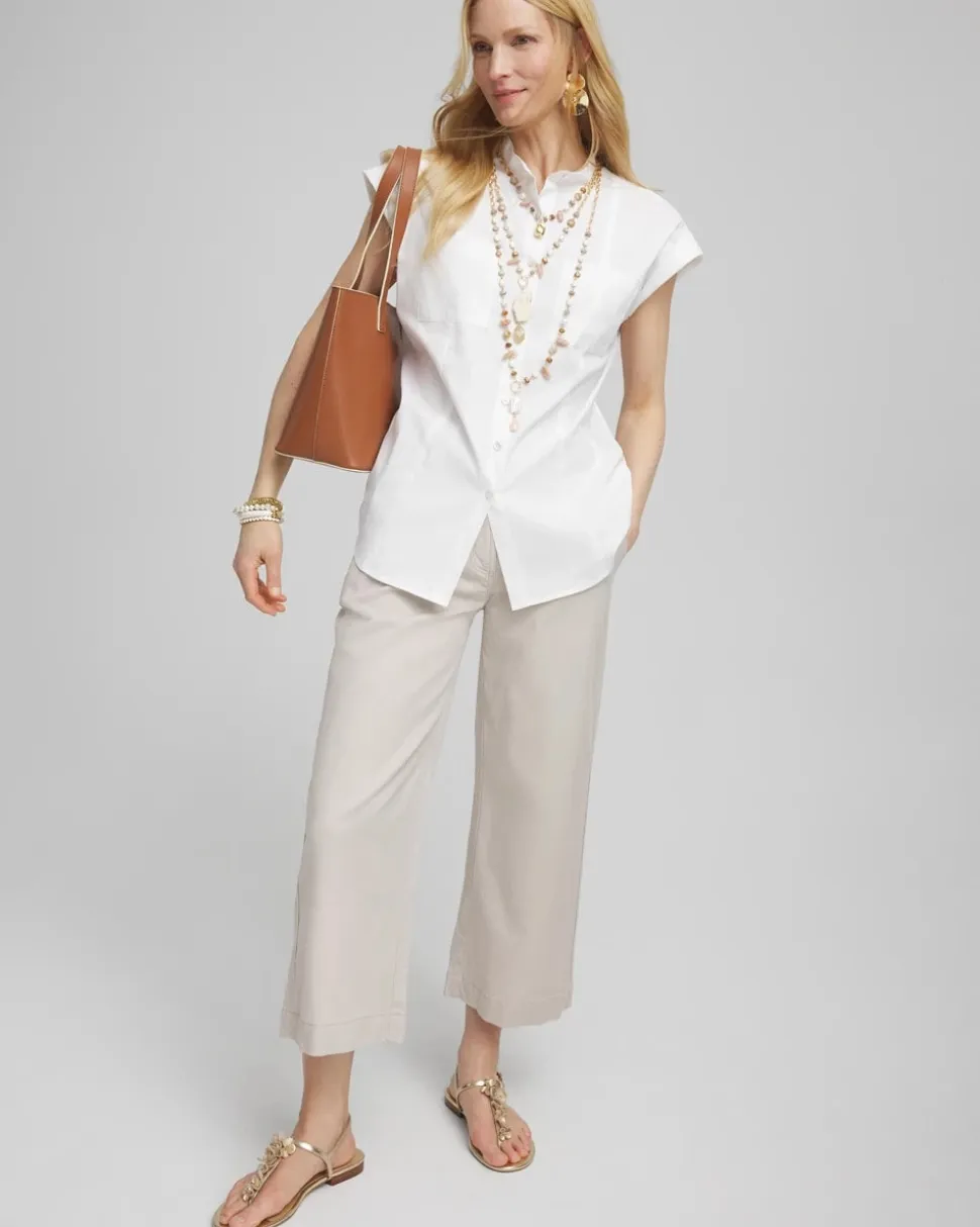 Ribbed Waist Linen Blend Straight-Leg Cropped Pants