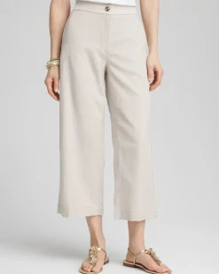 Ribbed Waist Linen Blend Straight-Leg Cropped Pants