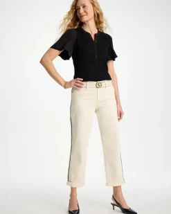 Rib Knit Woven Flutter Sleeve Tee