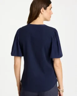 Rib Knit Woven Flutter Sleeve Tee