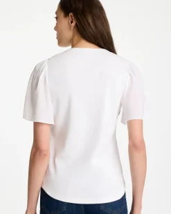 Rib Knit Woven Flutter Sleeve Tee