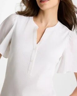 Rib Knit Woven Flutter Sleeve Tee