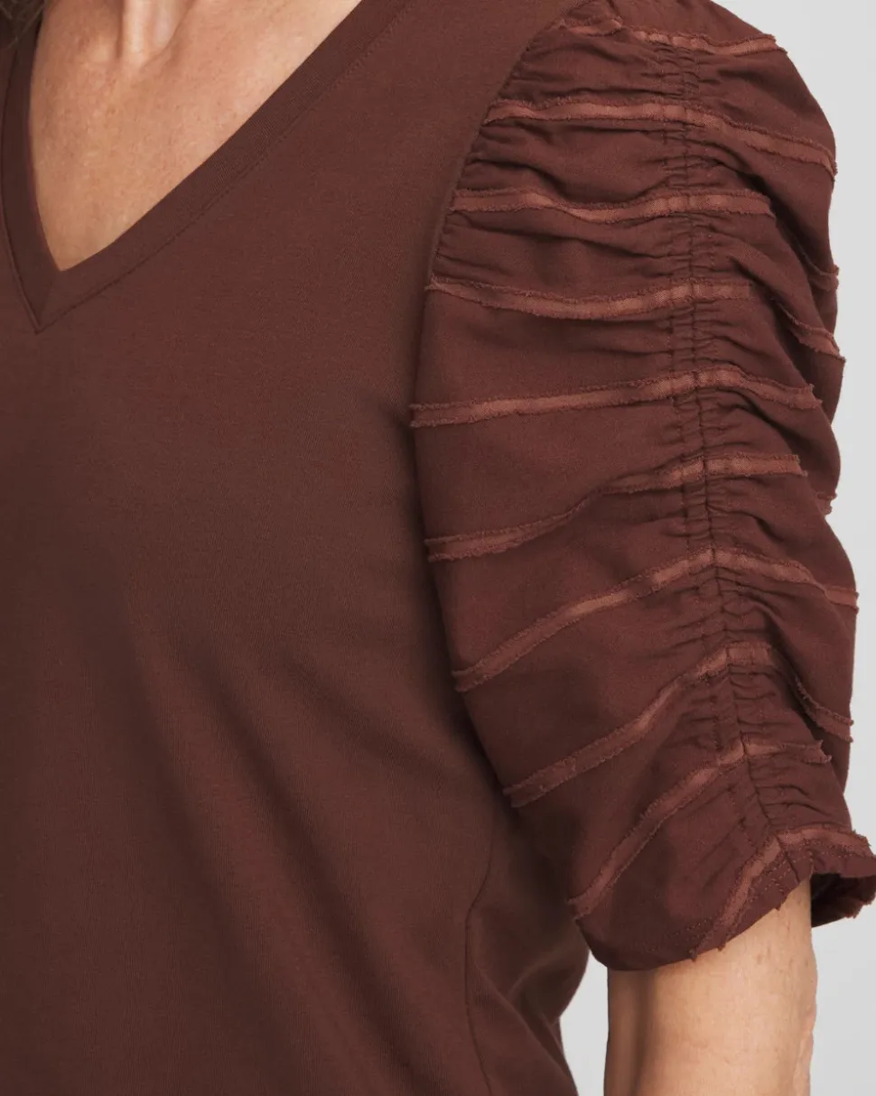Ruched Sleeve V-Neck Tee