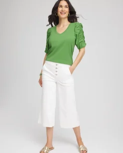 Ruched Sleeve V-Neck Tee