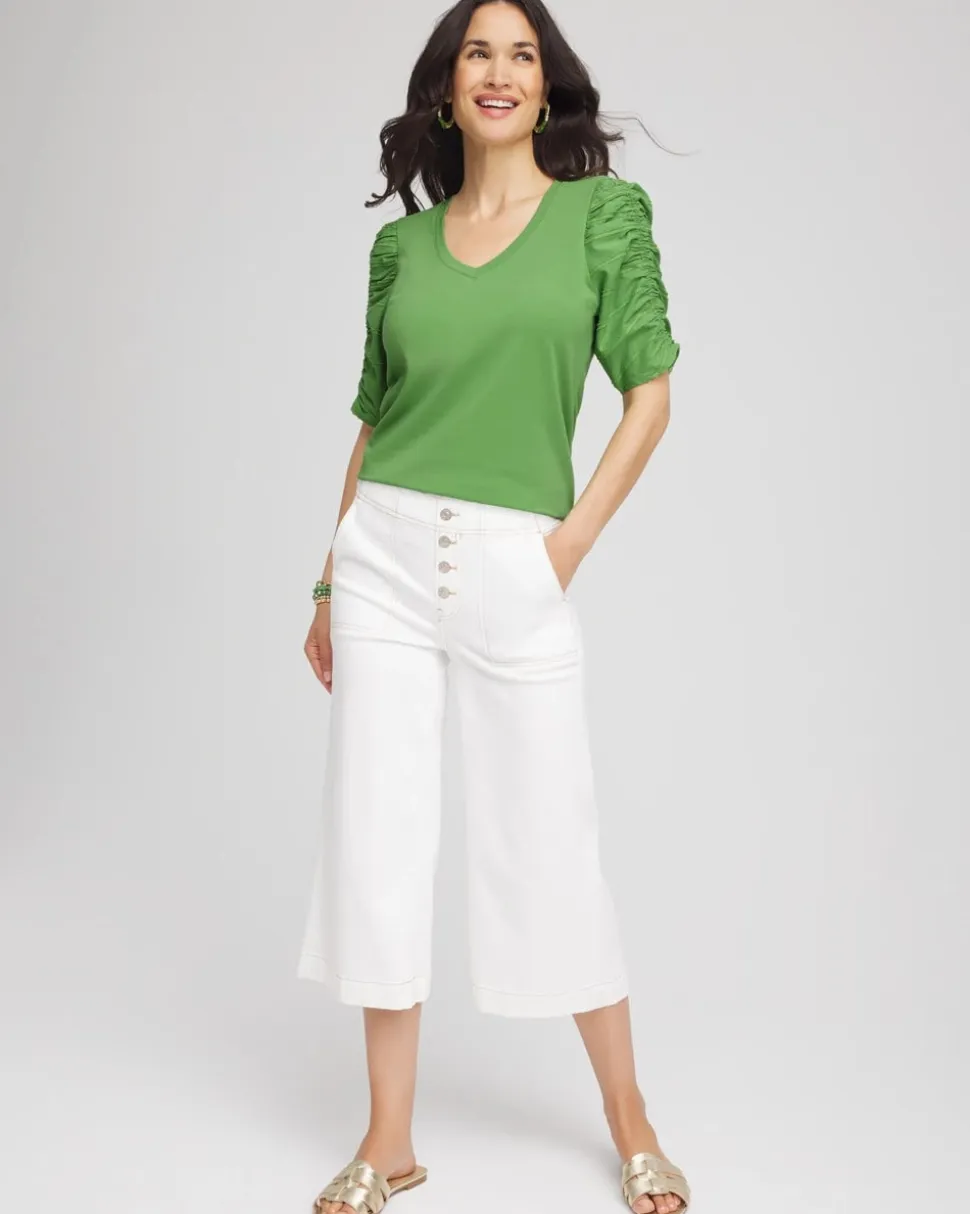 Ruched Sleeve V-Neck Tee