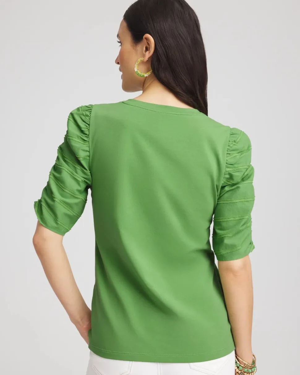 Ruched Sleeve V-Neck Tee
