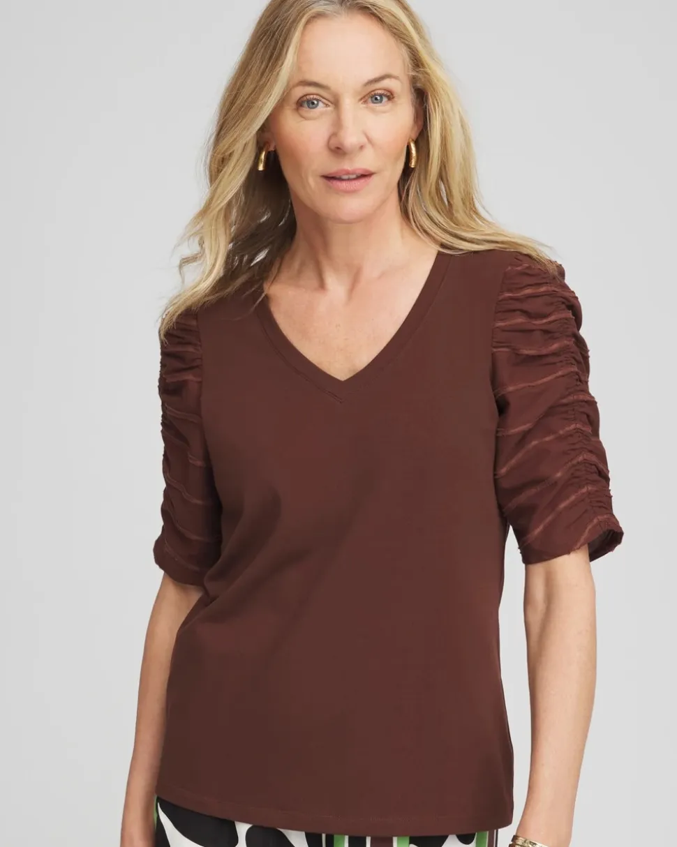 Ruched Sleeve V-Neck Tee