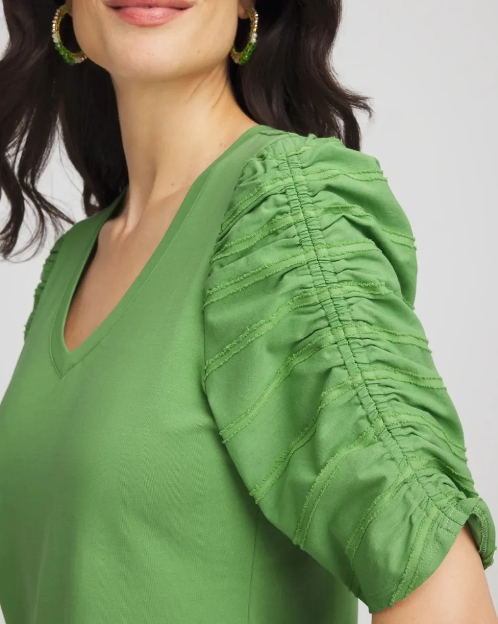 Ruched Sleeve V-Neck Tee