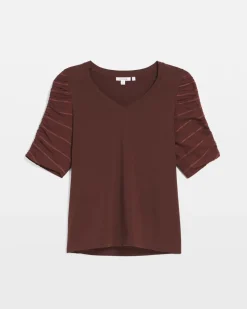 Ruched Sleeve V-Neck Tee