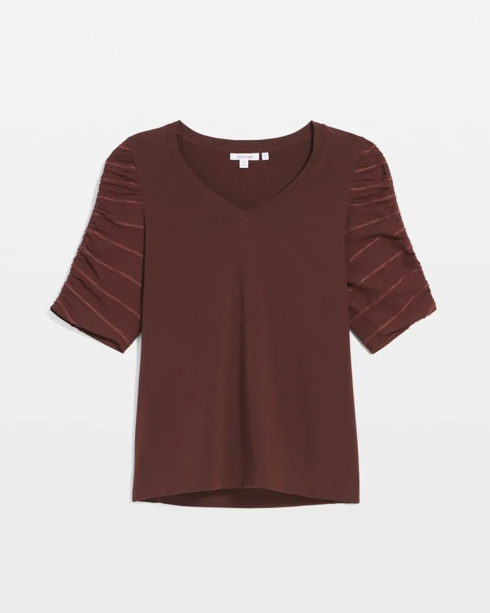Ruched Sleeve V-Neck Tee
