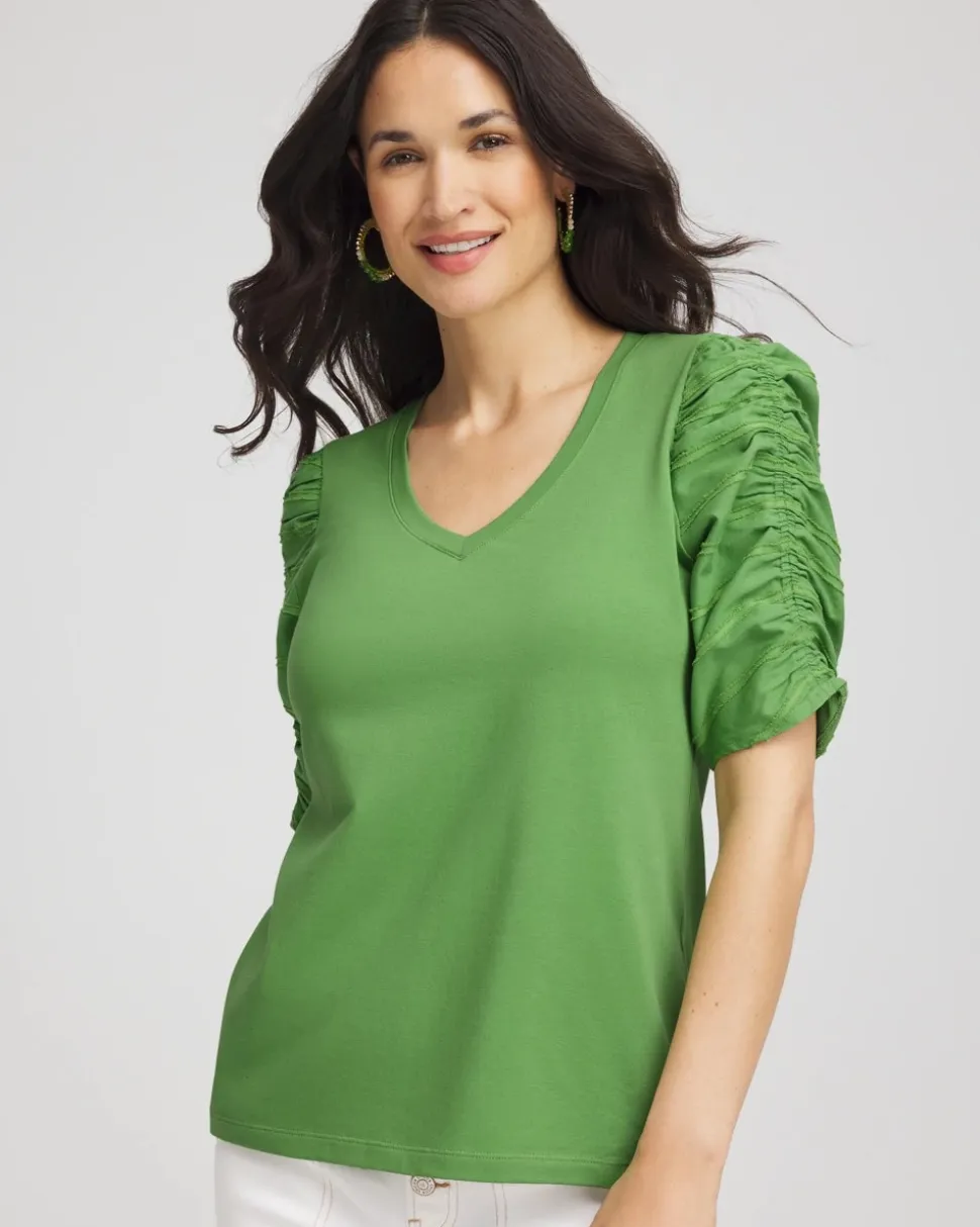 Ruched Sleeve V-Neck Tee