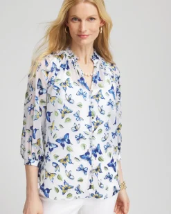 Ruffle Collar Butterfly Burnout Blouse