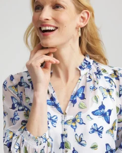 Ruffle Collar Butterfly Burnout Blouse
