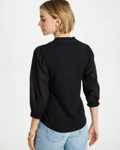 Ruffled V-Neck 3/4 Sleeve Top