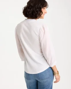 Ruffled V-Neck 3/4 Sleeve Top