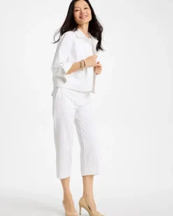 Sandstone Striped Emme Sateen Straight Capri Pants
