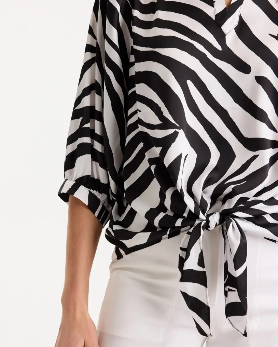 Satin Animal Print Tie-Front Top