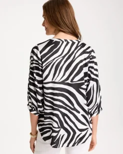 Satin Animal Print Tie-Front Top