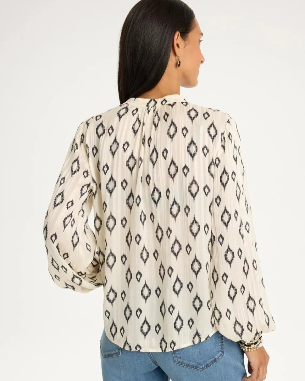 Satin Diamond Print Long Sleeve Blouse