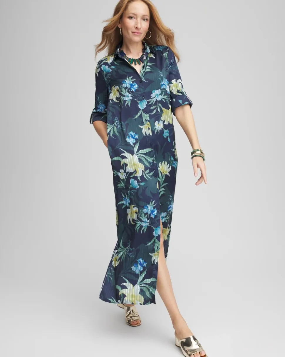 Satin Floral Maxi Shirtdress