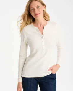 Satin Trim Ribbed Henley Tee