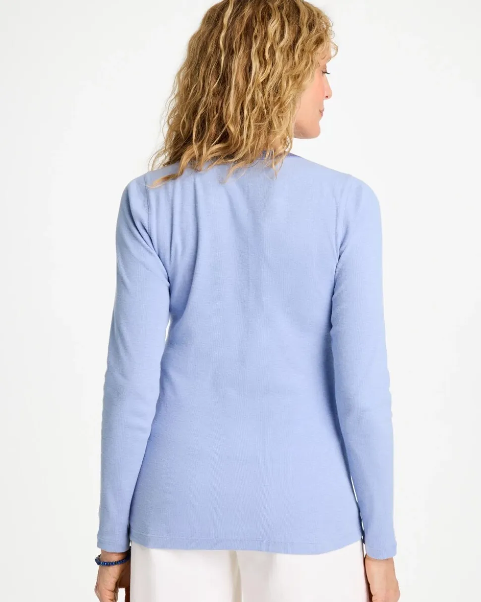 Satin Trim Ribbed Henley Tee