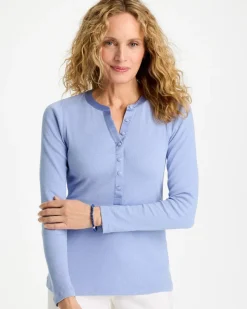 Satin Trim Ribbed Henley Tee