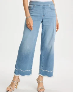 Scallop Pull-On Wide-Leg Crop Jeans