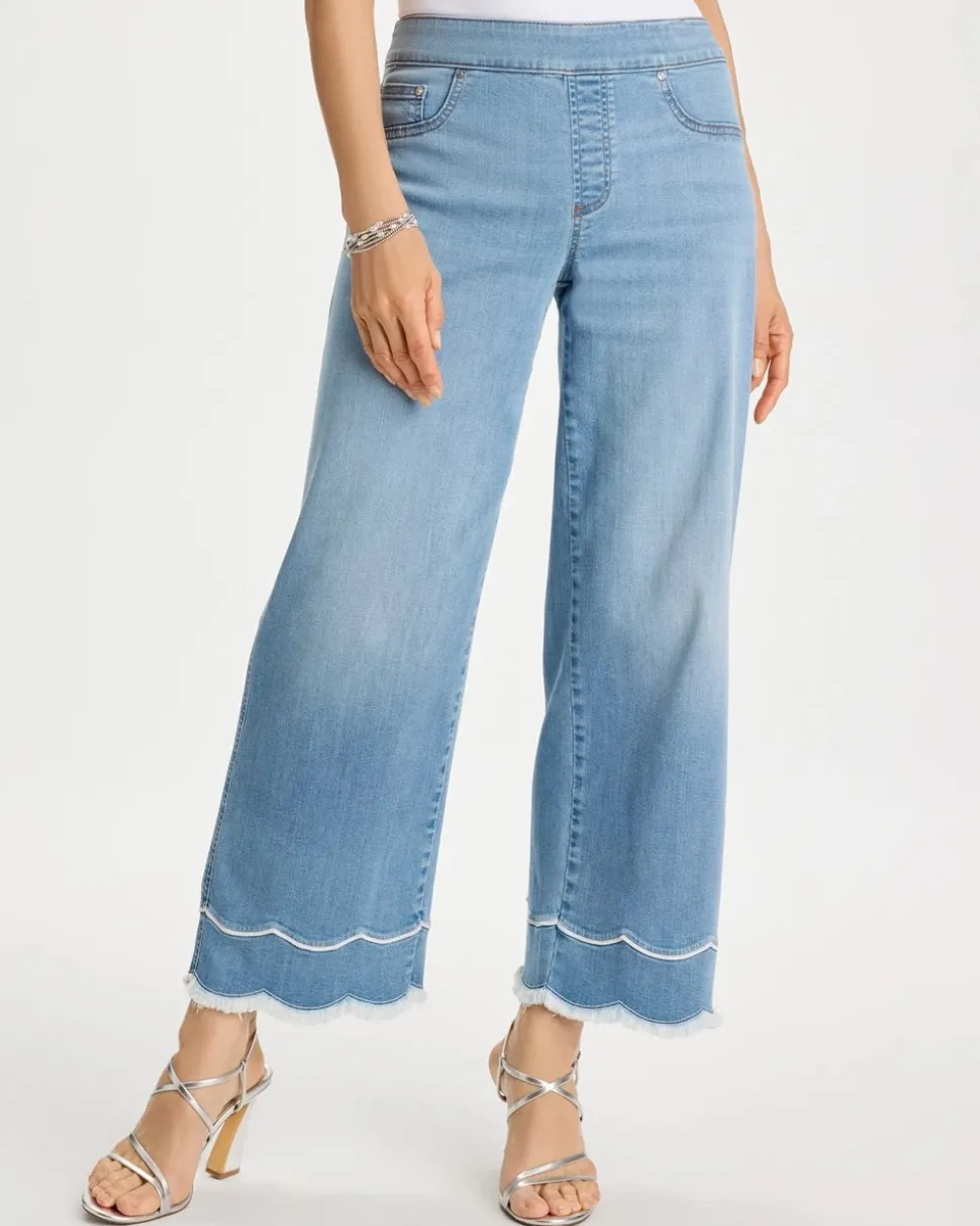 Scallop Pull-On Wide-Leg Crop Jeans