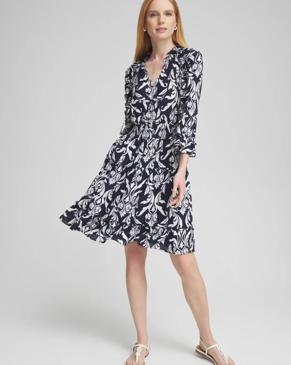 Scrolls Ruffle Bell Sleeve Dress