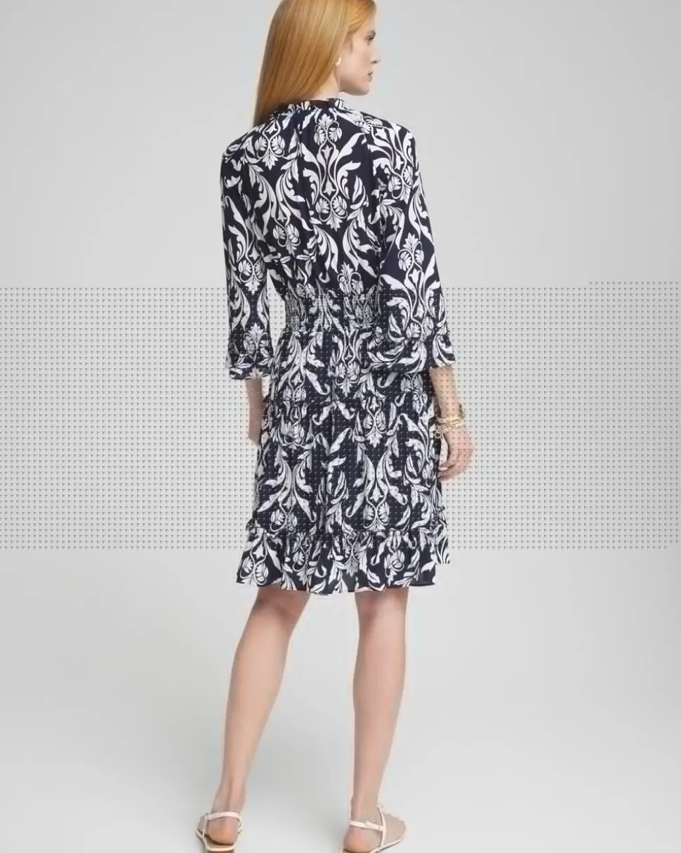 Scrolls Ruffle Bell Sleeve Dress