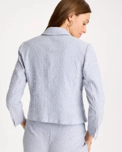 Seersucker Striped Cropped Blazer