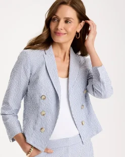 Seersucker Striped Cropped Blazer