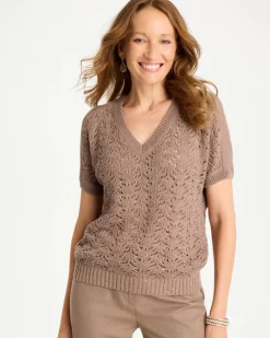 Sequin Pointelle Pullover