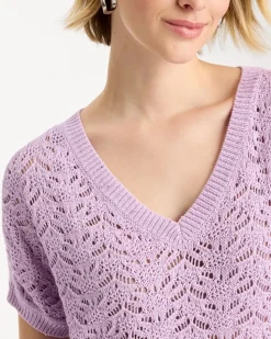 Sequin Pointelle Pullover