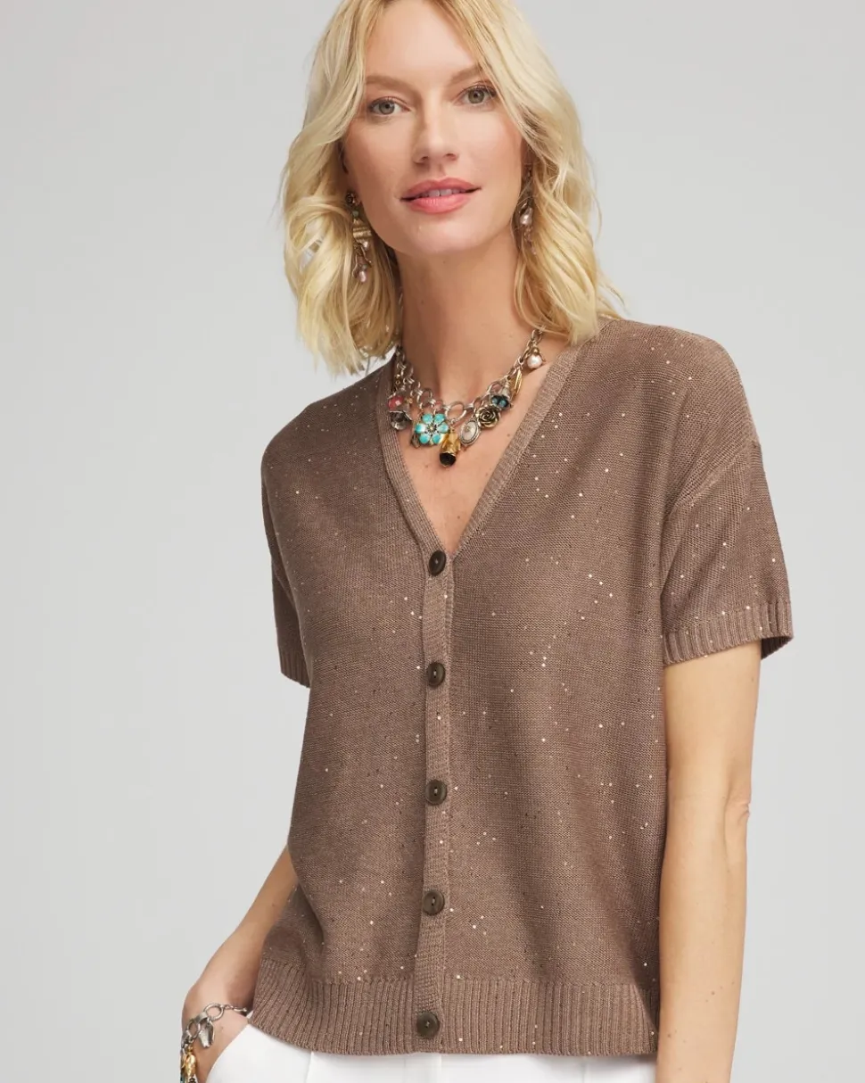 Sequin Short-Sleeved Cardigan