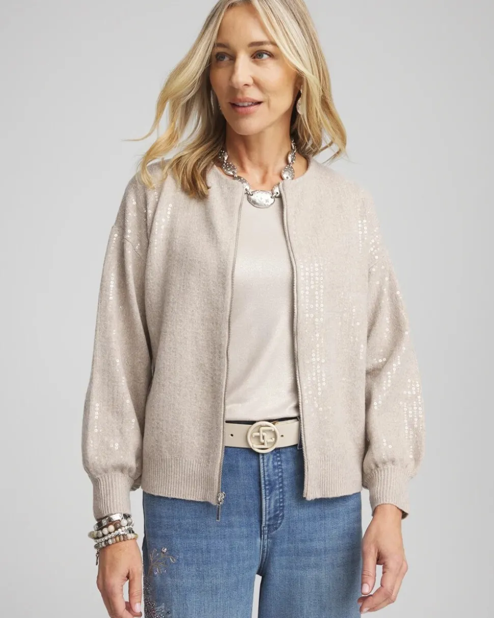 Sequin Zip Front Cardigan