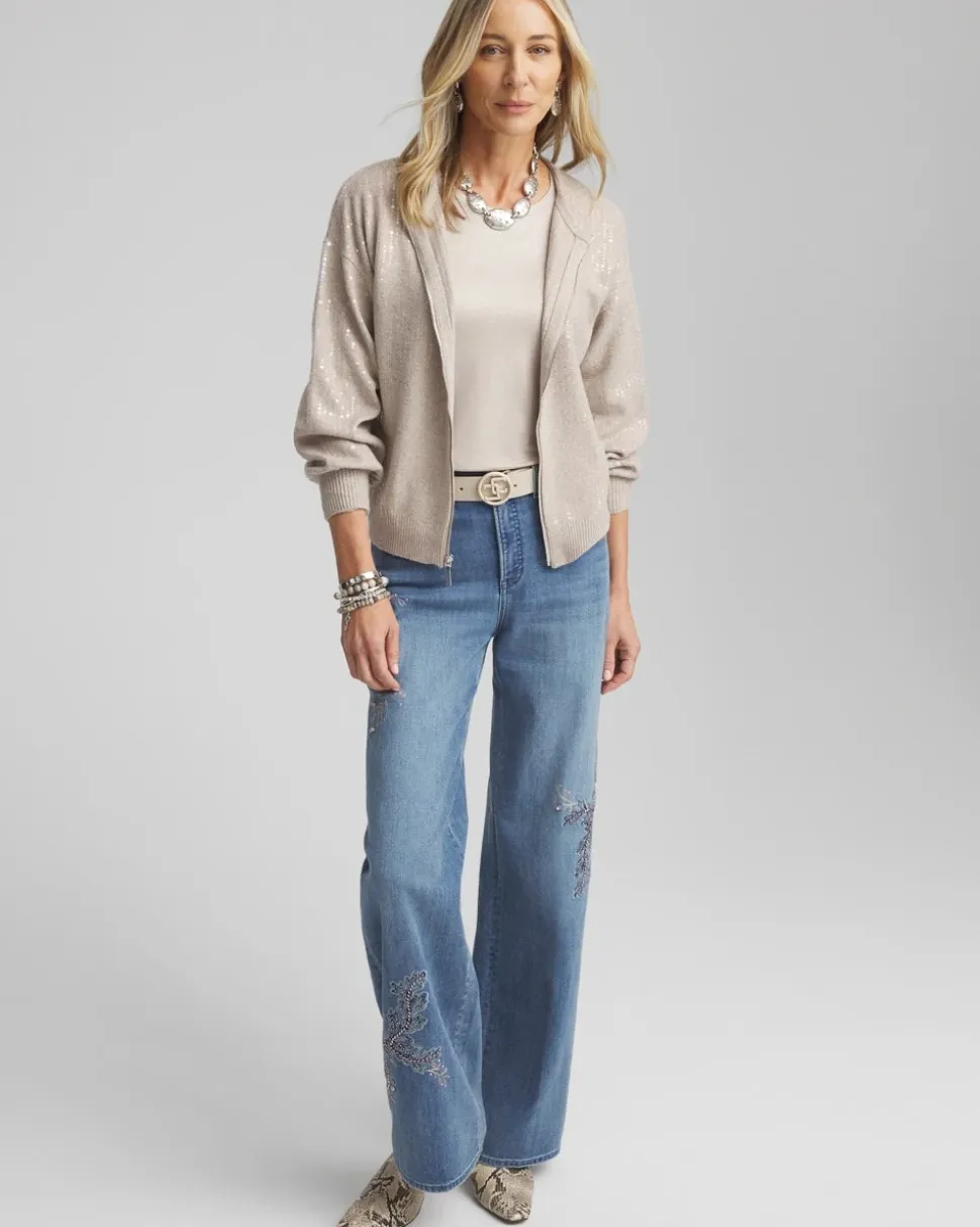 Sequin Zip Front Cardigan