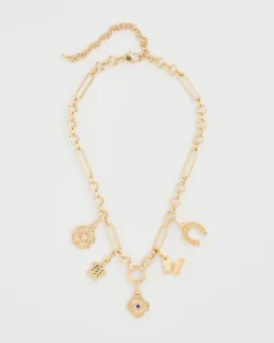 Shiny Goldtone Novelty Charm Necklace