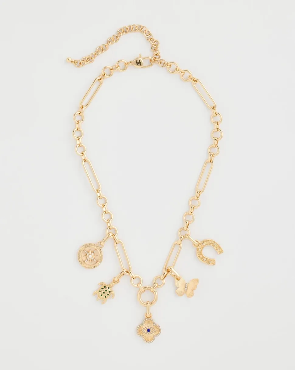 Shiny Goldtone Novelty Charm Necklace