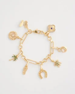 Shiny Goldtone Novelty Charm Bracelet
