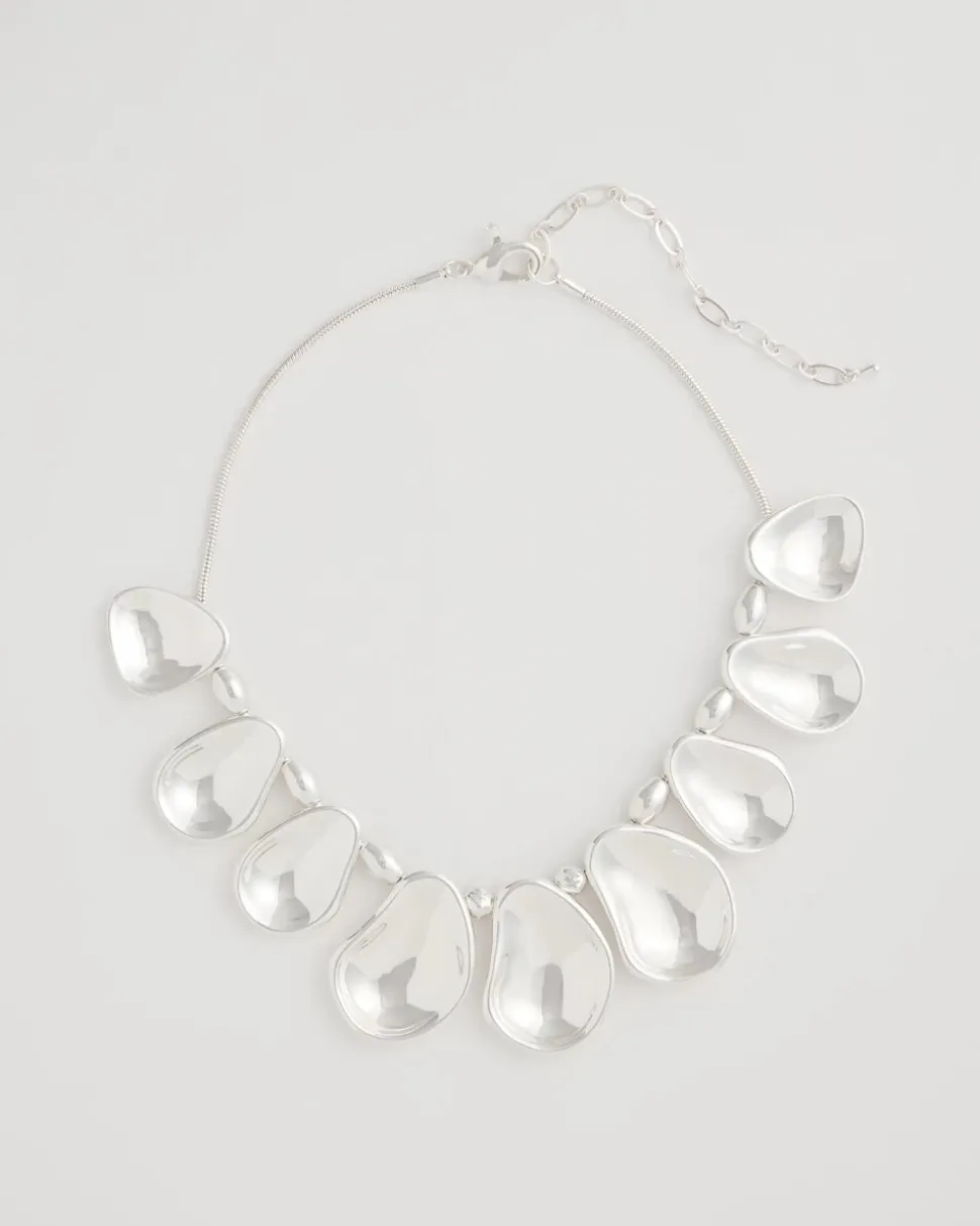 Shiny Silvertone Bib Necklace