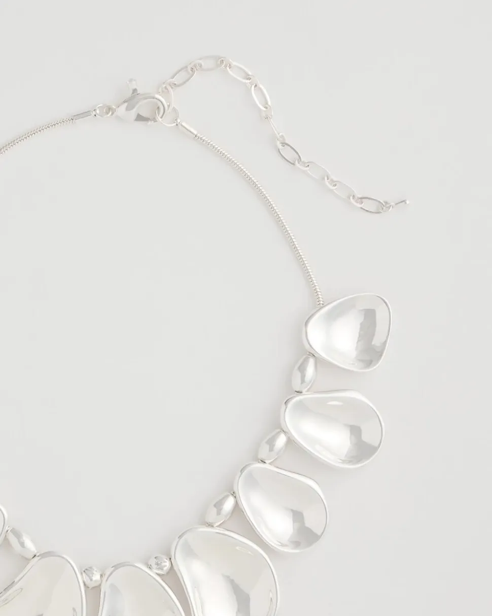 Shiny Silvertone Bib Necklace