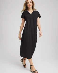 Silk-Twill Popover Midi Dress