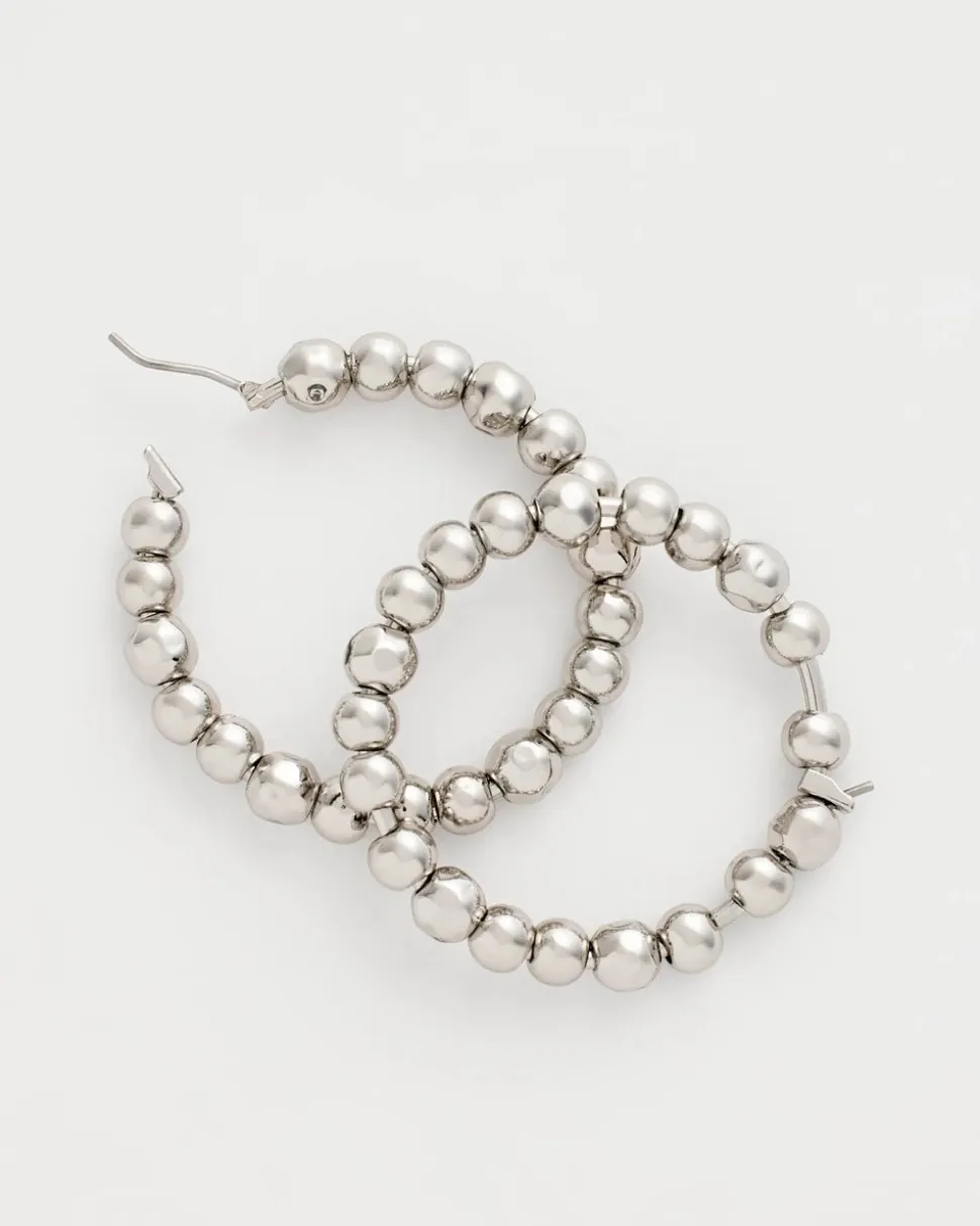 Silvertone Beaded Hoop Earrings