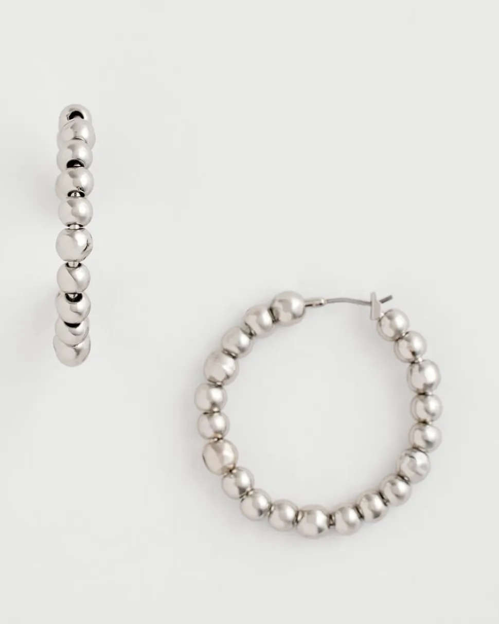 Silvertone Beaded Hoop Earrings