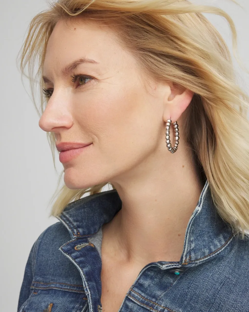 Silvertone Beaded Hoop Earrings